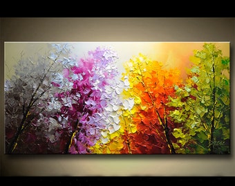 Colorful Impasto Forest Painting,Unique Colorful Abstract Nature tree Landscape Painting,Custom Living Room Home Decor,birthday gifts