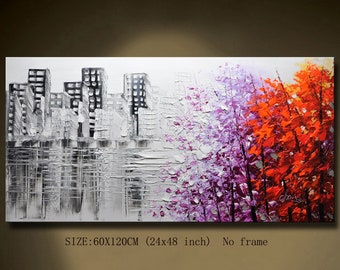 3D Cityscape Painting with Textured Wall Decor and Floral Design - Create Your Dream Living Room Modern abstract Impasto paintings