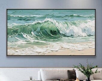 海の波の絵画 3D インパスト 海岸アート ターコイズブルーの海の壁飾り