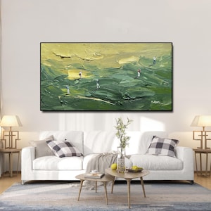 Golfkunst met textuur, groen paletmesschilderij, modern sportdecor afbeelding 10