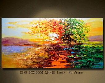 Large Original Colorful autumn Forest Painting Abstract Canvas Painting Plant Living Room Decor over the couch wall art above bed painting