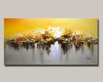 Gold art,Abstract Minimalist Oil Painting On Canvas, Original Modern Textured Wall Art, Large Living Room Home Decor ,unusual wall art