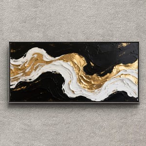 Handmade Abstract Textured Canvas Art: Black, White & Gold Boho Wall Decor