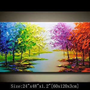 Original Autumn Forest Painting on Canvas 3D Trees Textured Wall Art Trendy Home Decor Natural Scenery Painting Boho Modern Canvas Wall Art