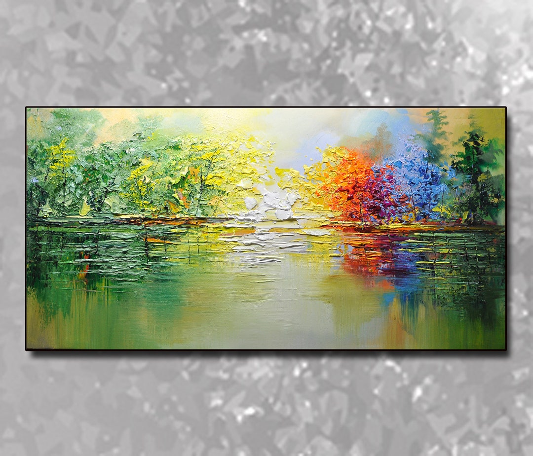 3D Original Green Forest Oil Painting on Canvas Abstract Textured Wall ...