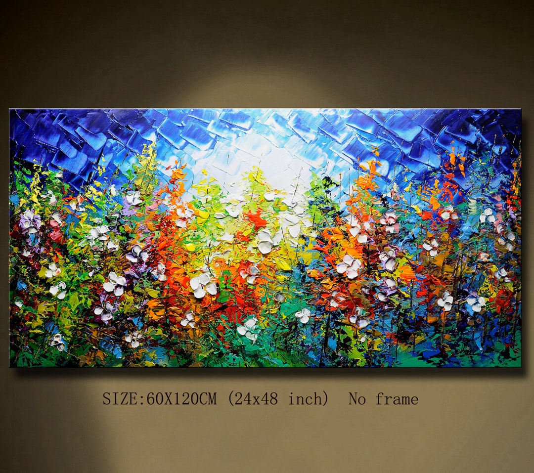 Abstract Impasto Floral Oil Painting on Canvas, Textured Colorful ...