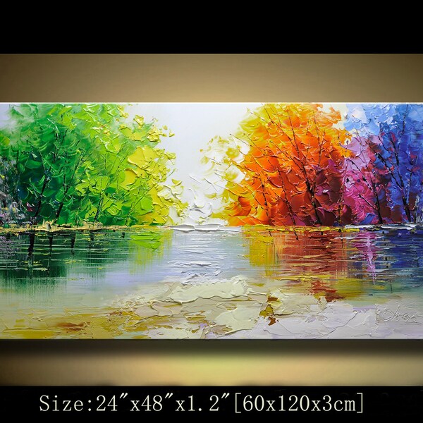 contemporary wall art, Palette Knife Painting,colorful tree painting,wall decor  Home Decor,Acrylic Textured Painting ON Canvas by Chen 0113