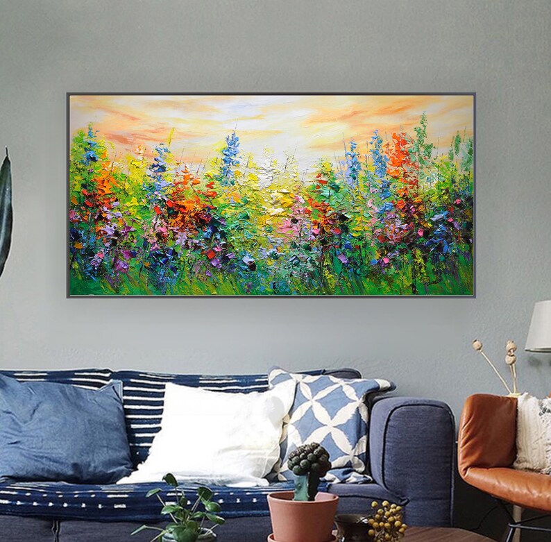 Colorful Wildflower Oil Painting Textured Floral 3D Impasto Canvas Art ...