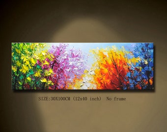 Colorful Forest Oil Painting on Canvas: Panoramic Wall Decor