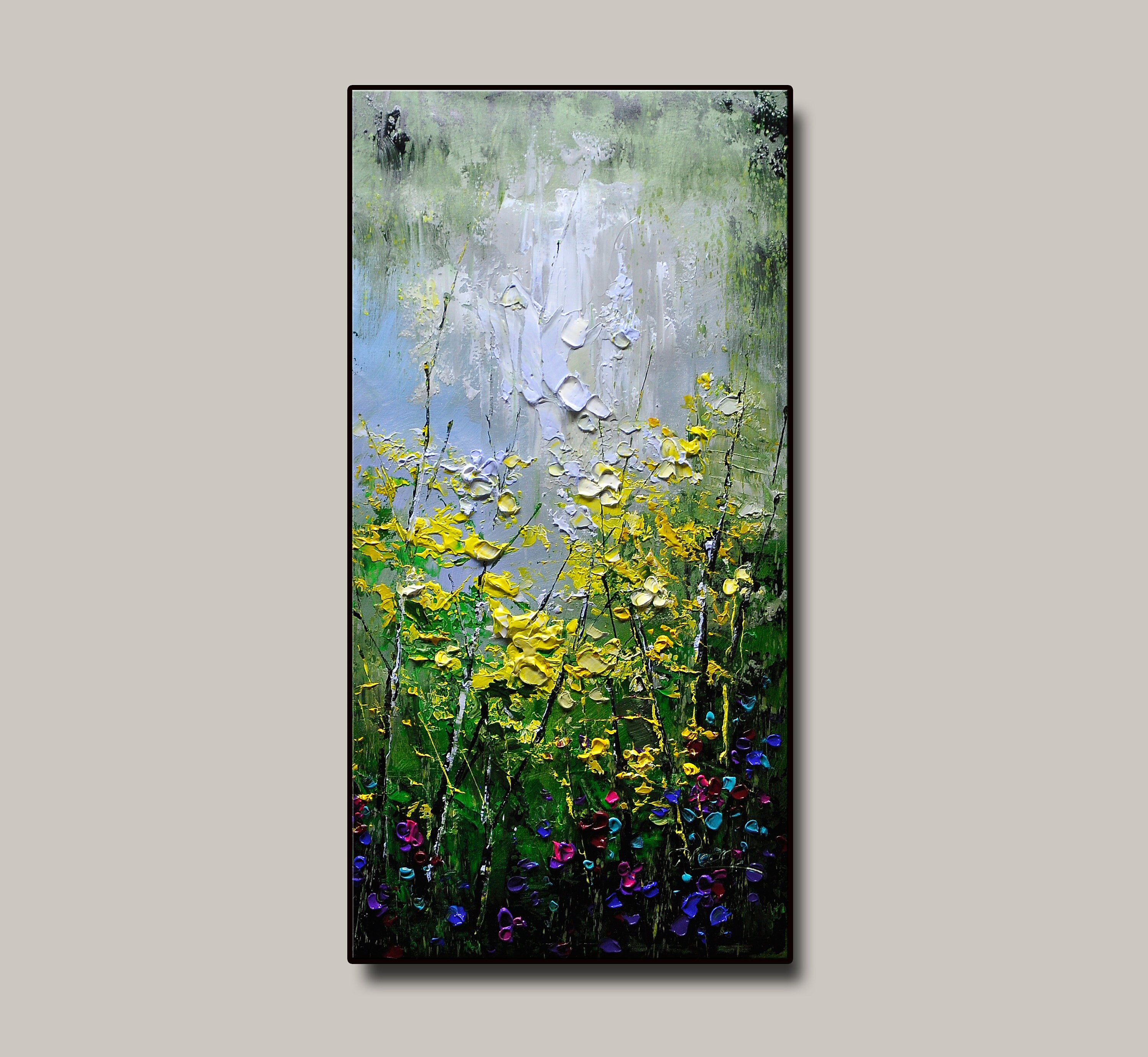 緑の森のアクリル画、縦長のキャンバスウォールアート - Etsy 日本