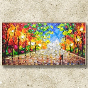 Original XXL acrylic paintings on canvas Colorfull park landscape art Living Room wall art unusual wall art oversize picture image 1