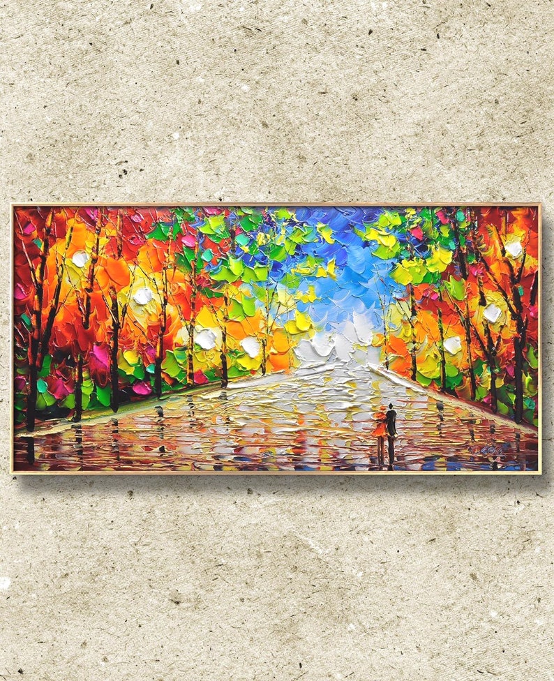 Original XXL acrylic paintings on canvas Colorfull park landscape art Living Room wall art unusual wall art oversize picture image 1