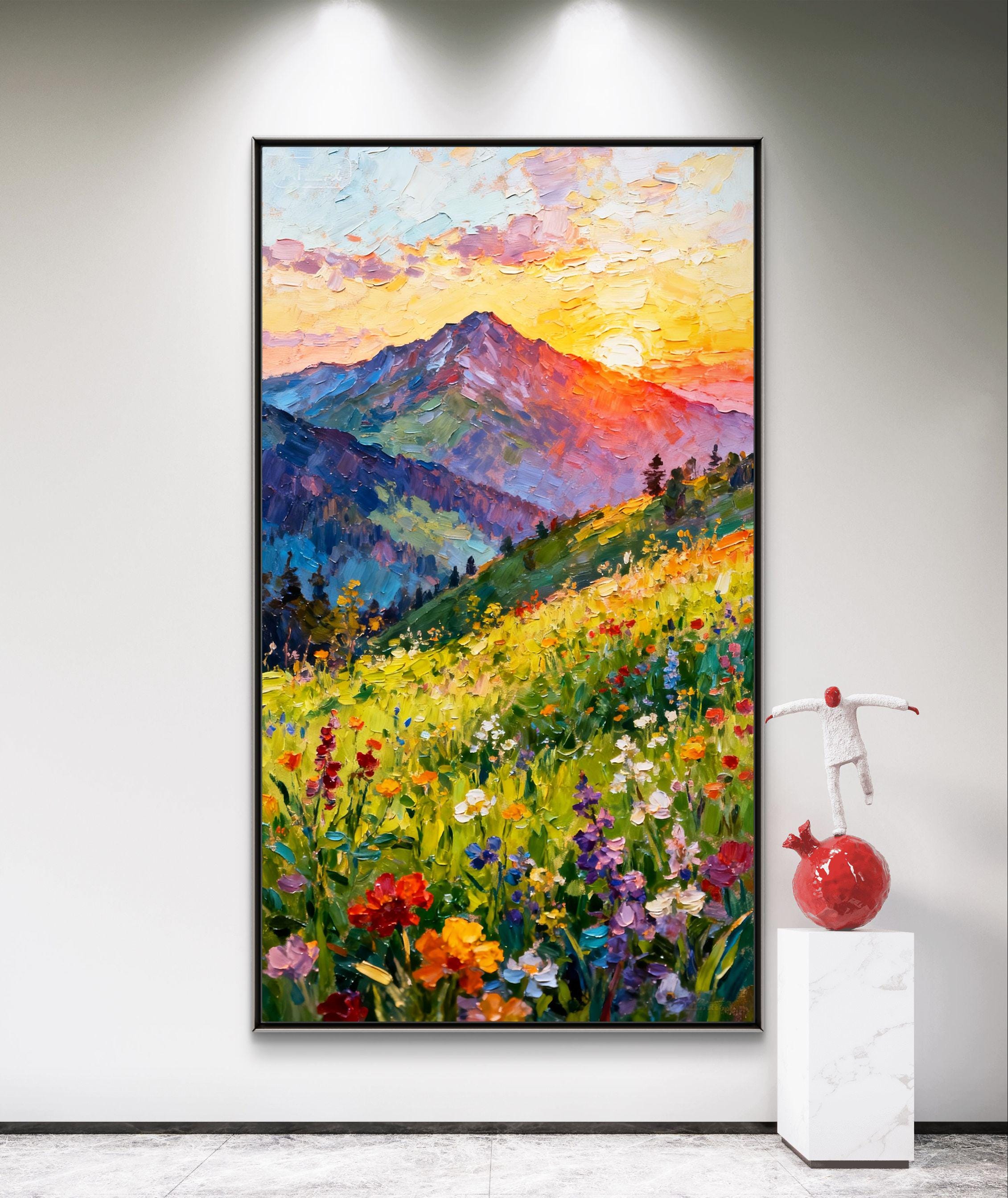 テクスチャのある山の風景油絵 3D 花畑 キャンバスアート - Etsy 日本