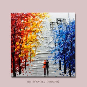 Palette Knife Oil Painting: Couple in Colorful Forest Landscape
