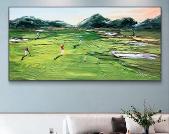 Green Golf Canvas Wall Art Green Abstract Painting Green Textured Wall Art  Sport Decor  Modern Golf Artwork Unique Golf gift idea