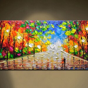 Original XXL acrylic paintings on canvas Colorfull park landscape art Living Room wall art unusual wall art oversize picture image 6