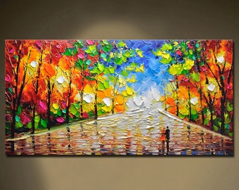 Paintings on canvas Original park landscape Colorful autumn Forest art Living Room fashion wall art  home decor and gifts
