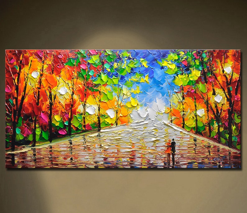 Original acrylic paintings on canvas Colorfull park landscape art Living Room fashion wall art home decor and gifts unusual wall art image 6