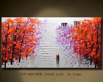 Knife Abstract art  original oil painting on canvas Landscape Colorful Forest Painting Living Room Wall Art Textured Impasto Painting gift