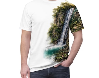 Waterfall Landscape Tee | Scenic Mountain Falls, Turquoise Pool All-Over Print