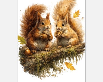 Cute Squirrel Wall Art Poster | Woodland Animal Print | Forest Nursery Decor | Rustic Nature Artwork | Autumn Squirrel Poison