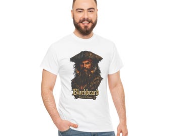 Blackbeard Pirate Portrait Tee | Historic Pirate Illustration, Nautical Skull Lettering