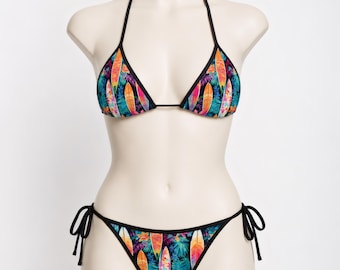 Colorful Surf Board Print Bikini Set