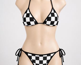 Bikini a cuadros blancos y negros