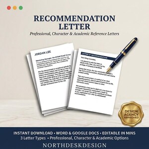 Recommendation Letter Template Word Google Docs, Professional Reference Letter for Employee, Character Academic Reference Sheet