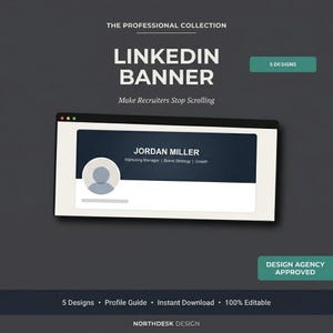 LinkedIn-Banner-Vorlage | Professioneller Profilkopf | Titelbild + Optimierungsleitfaden | 5 Designs | Sofort-Download