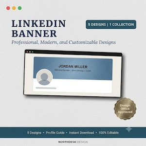 LinkedIn Banner Template | Professional Profile Header | Cover Photo + Optimization Guide | 5 Designs | Instant Download