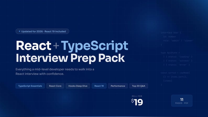 Guide de préparation aux entretiens React TypeScript 2026 | Hameçons React 19 Performance Top 20 QA image 1