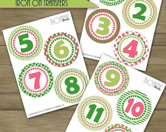 PRINTABLE DIY Monthly Baby Stickers or Iron On Transfers // Baby Milestone // Baby Girl // Pink, Lime, Green  // 12 unique patterns