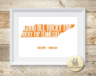 Téléchargement immédiat de 8 x 10 / / Rocky Top Tennessee State Print / / University of Tennessee Wall Art / / State Print