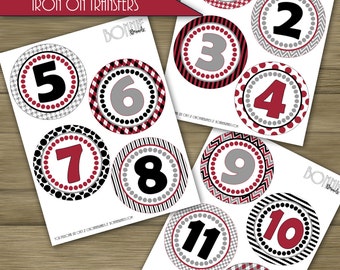 PRINTABLE DIY Monthly Baby Stickers or Iron On Transfers //  Baby Milestone // Alabama // Crimson, Black, Gray // 12 unique patterns