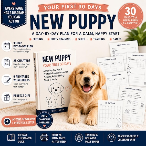 New Puppy Checklist & 30-Day Planner Printable | Puppy Potty Training Schedule, Feeding Chart, Training Log | New Puppy Gift PDF