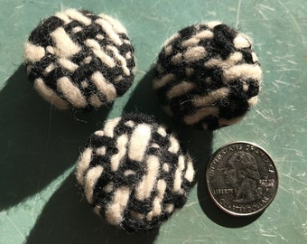 Set of 3 Big Vintage Black & White Wool Tweed Look Shank Buttons 1 3/8 Inch Sewing Buttons Craft Buttons