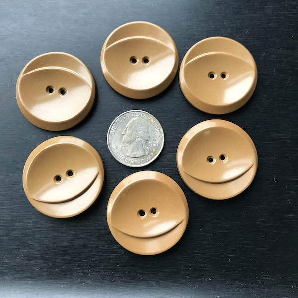 Set of 6 Mid Century Big Thick Medium Brown Buttons Approximately 1 1/4 Inch Sewing Buttons Craft Buttons