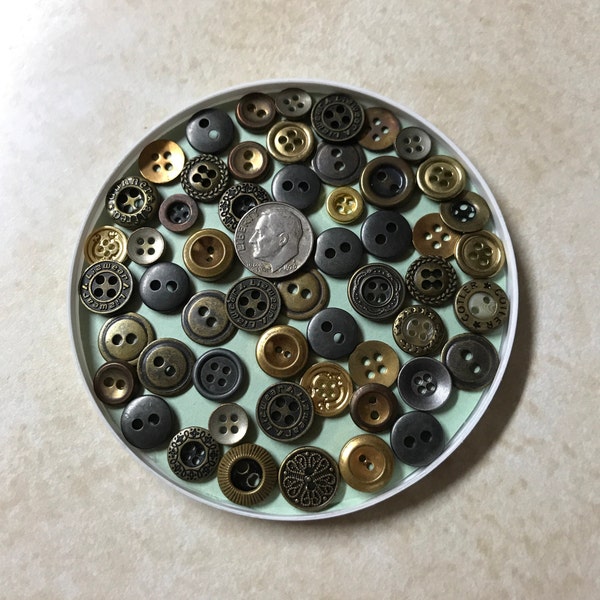 Lot of 50 Plus Small Metal Sew Thru Buttons Mostly Bronze Color Sewing Buttons Craft Buttons