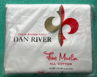 Midcentury Dan River White Full Flat Muslin Sheet NOS