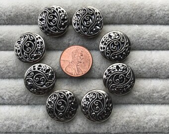 Set of 8 Vintage Ornate Silver Metal Shank Twinkle Buttons Mirrored Buttons 3/4 Inch Sewing Buttons Craft Buttons