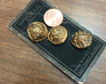 22K Gold Plated Shank Buttons on Original Card Set of 3 Approximately 3/4 Inch Sewing Buttons Craft Buttons
