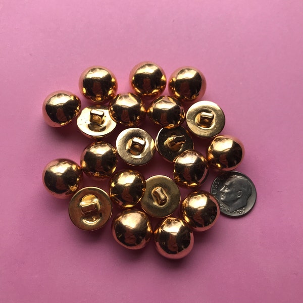 Set of 20 Bright Gold Plastic Half Round Shank Buttons Approximately 5/8 Inch Sewing Buttons Craft Buttons