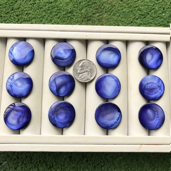 Set of 12 Blue Pearl Shank  Buttons NOS Vintage Beautiful Shiny 7/8 Inch Buttons