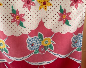 Midcentury Pair of Feedsack Kitchen Curtains 18 x 34