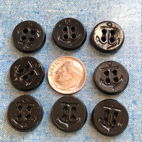 Set of 8 Vintage Navy Pea Coat Cuff Buttons Anchor Buttons  5/8 Inch Replacement Buttons Sewing Buttons Craft Buttons