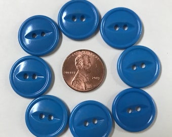Set of 8 Bright Blue Plastic Buttons Classic Fisheye 3/4 Inch Sewing Buttons Craft Buttons