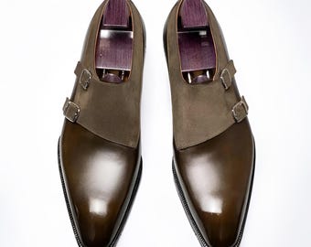 Maßgefertigte braune Leder-Loafer mit Monk-Strap-Verschluss – Elegante Schuhe mit hohem Plateau – Hochwertige, handgefertigte Schuhe für formelle und gehobene Freizeitkleidung