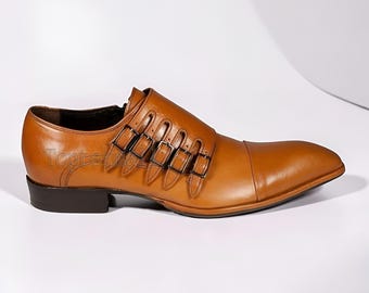 five strap shoes in musturd colour ,handmade leather shoes for mens wear ,wedding shoes