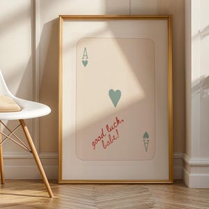 Stampa artistica "Good Luck Babe", poster scaricabile digitalmente, stampa con asso di cuori, carta da gioco retrò, arte murale alla moda, poster con testo